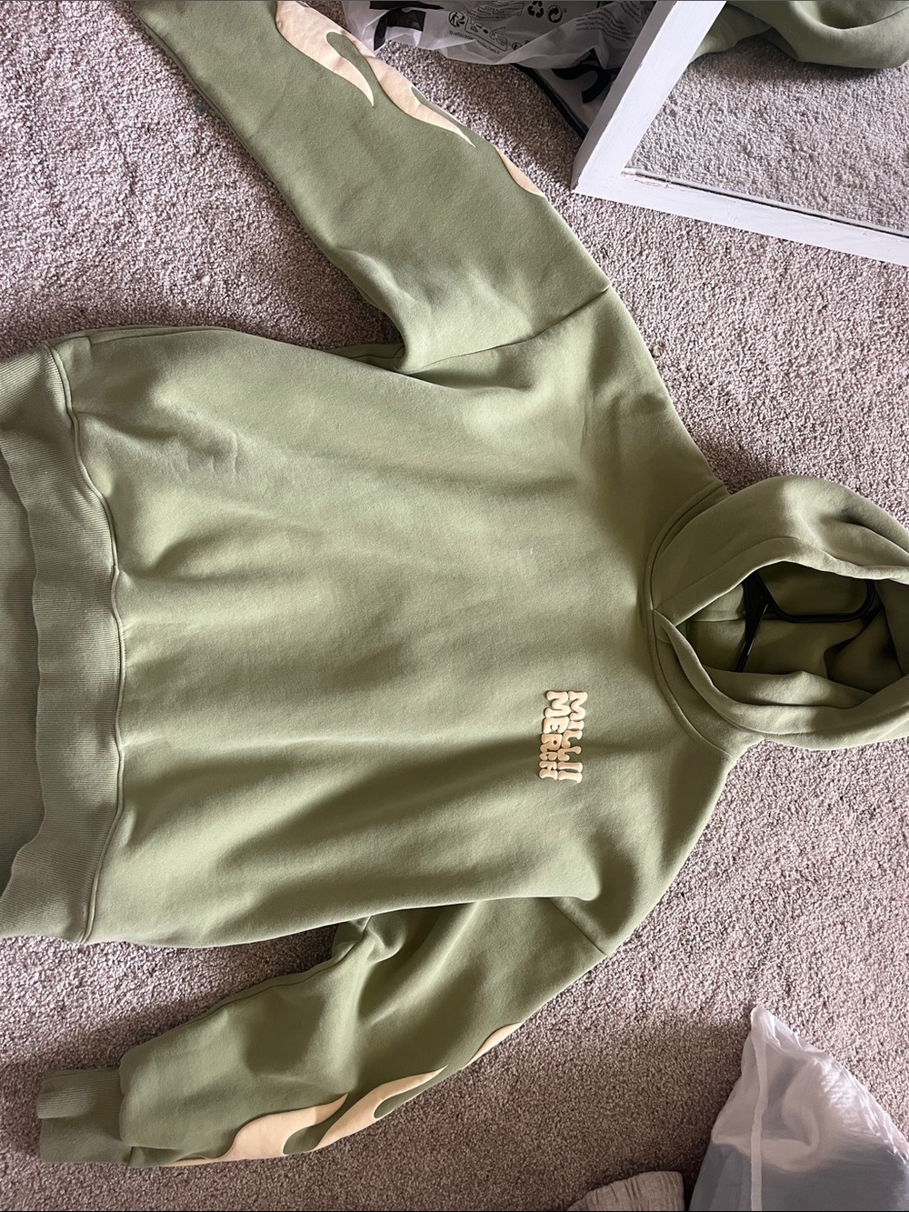 Light Olive Women’s Cowl Hoodie with Cream Accent